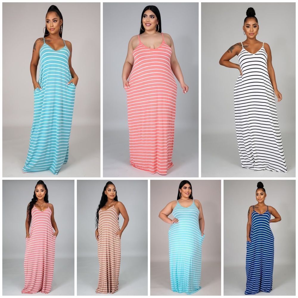 Comfy Pocketed Striped Maxi Dress